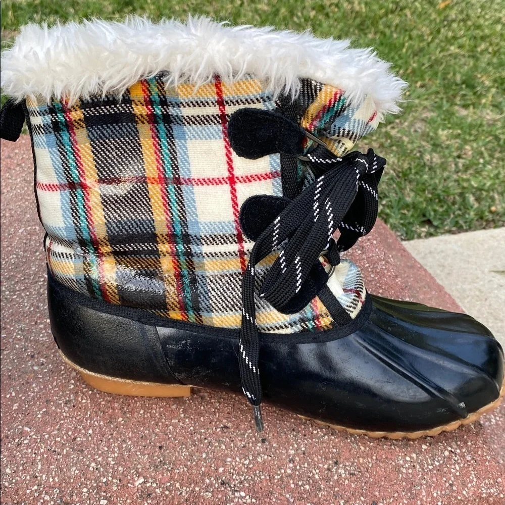 SPORTO ORIGINAL DUCK BOOTS WOMEN’S 9 PLAID FAUX FUR LINED WINTER SNOW BOOTS